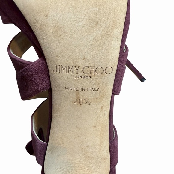 Jimmy Choo Women's Suede‎ Sandal High Heels Burgandy Size 40.5 Designer Luxury - Picture 9 of 15